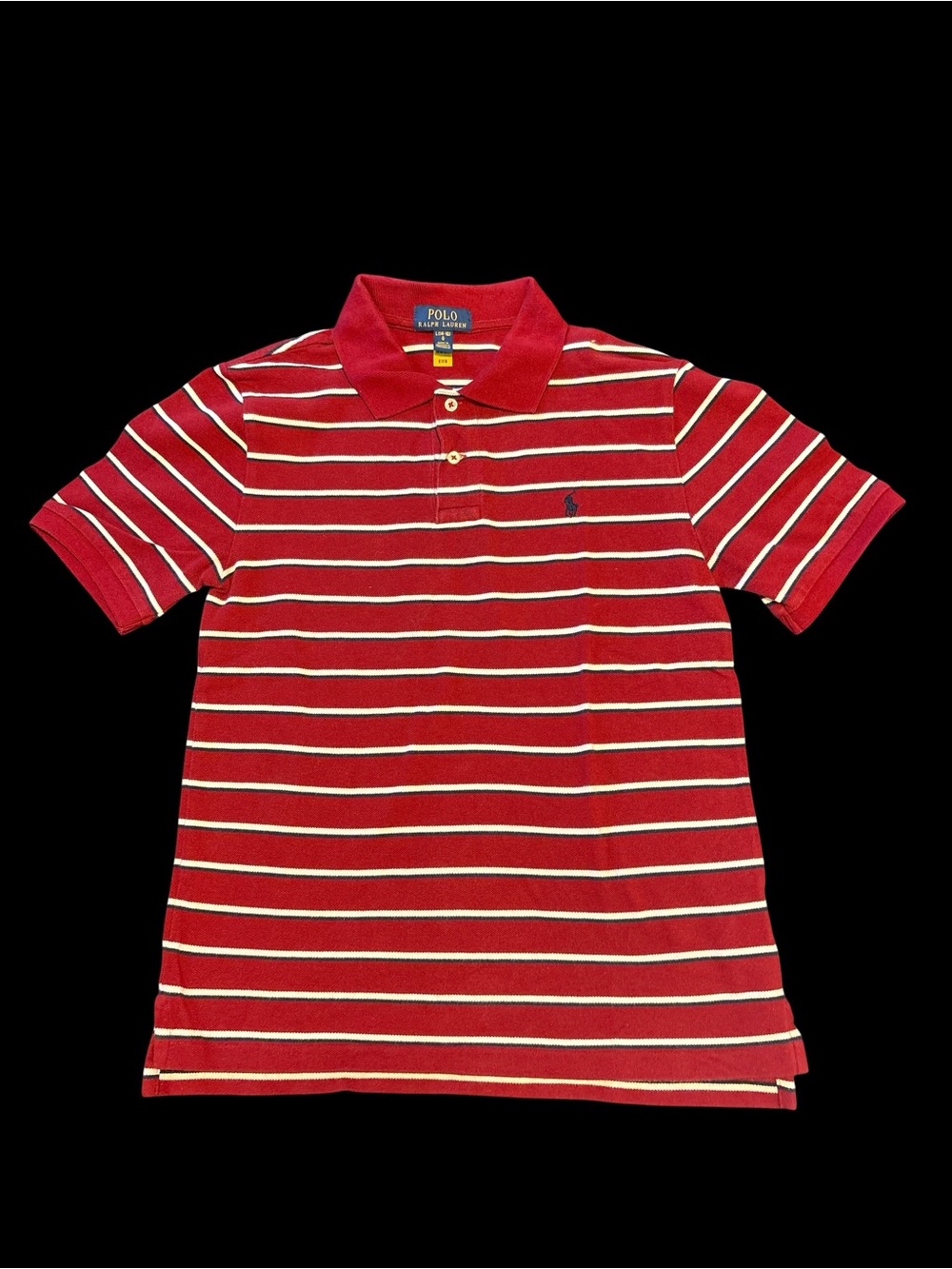 Polo Ralph Lauren Boys Red Striped Polo with Navy & White Accents